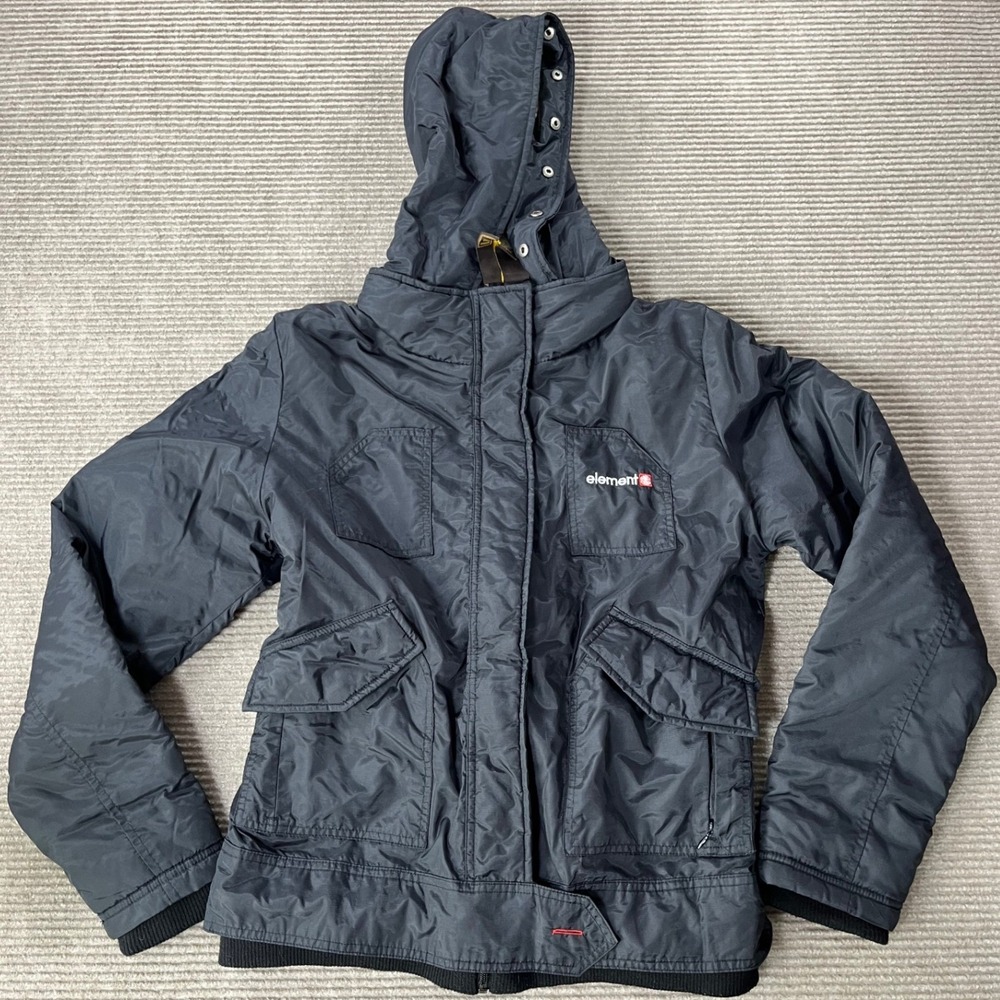 Element Skateboard Mens Black Hooded Skate Jacket Sherpa Lining Size Large Y2K